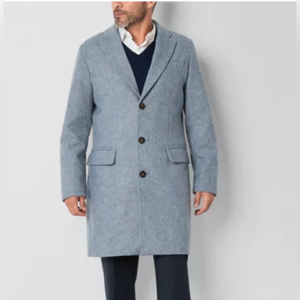 Stafford Regular Fit Long Wool Blend Coat Men’s Size L Light Gray ( Bluish )
